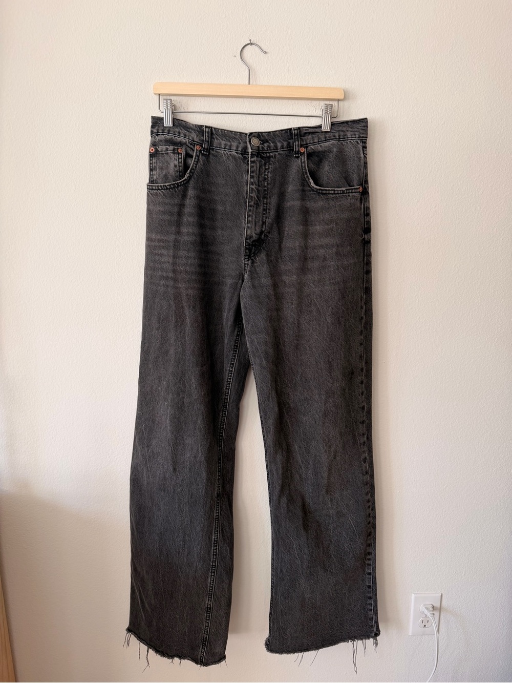 Zara Womens The 90s Full length Washed Black Relaxed Straight Jeans